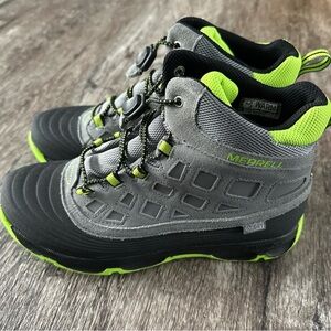 MERRELL Thermoshiver 2 Grey Black Lime Green Waterproof Winter Boots **Boys 7M**